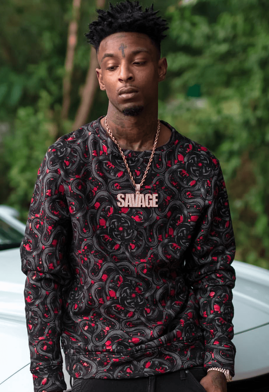 21 Savage In Ash Background Wearing Black Head Covered TShirt And Silver  Chains On Neck HD 21 Savage Wallpapers  HD Wallpapers  ID 44378